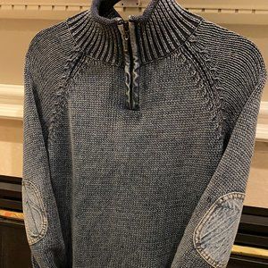 Northstyle Vintage Denim Pockets Knit ¼ Pullover Sweater - Medium - Blue